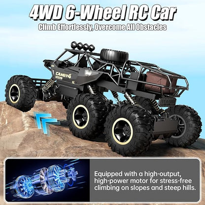 Large Size RC Cars Rock Crawler RC Truck with 2 Rechargeable Batteries Remote Control Monster Truck Durable Metal Body &amp LED Headlights Boy Toys for 4-7 8-12 Kids &amp Adults