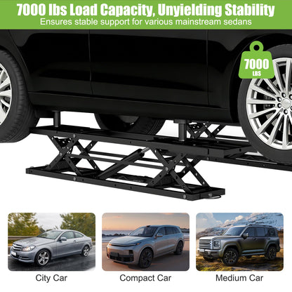 Real Relax 7000 LBS Portable Car Lift, Heavy Duty Quick Jack with 26.8" Max Height, Extended-Length Plates, 120V Power Unit, for Cars, SUVs, Light Trucks, Shop Use or Garage, Black