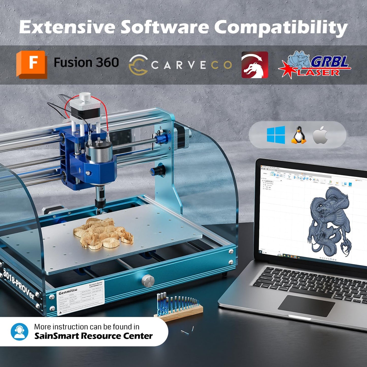 Genmitsu 3018-PROVer V2 CNC Milling Machine for Beginner + GS-775M 20000RPM 775 CNC Spindle Motor with 5mm ER11 Collet Set