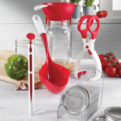 Starfrit 6 Piece Canning Set - Jar Lifter, Canning Scoop, Funnel, Lid Lifter & Bubble Popper and Lid Rack
