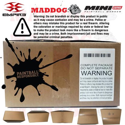 Maddog Empire Mini GS Electronic Full Auto Paintball Gun Marker w/ 48/3000 HPA Paintball Tank & Empire Halo Too Electronic Paintball Loader Starter Package - Dust Silver/Red - 2pc Barrel