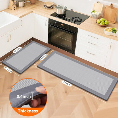 SofterCharm Kitchen Mats, 2PCS Kitchen Rugs for Floor, Cushioned Anti-Fatigue Mats for Kitchen Floor, Non-Slip Standing Desk Mat for Sink, Home, Laundry & Office, 17.3"x30"+17.3"x47" (Grey)