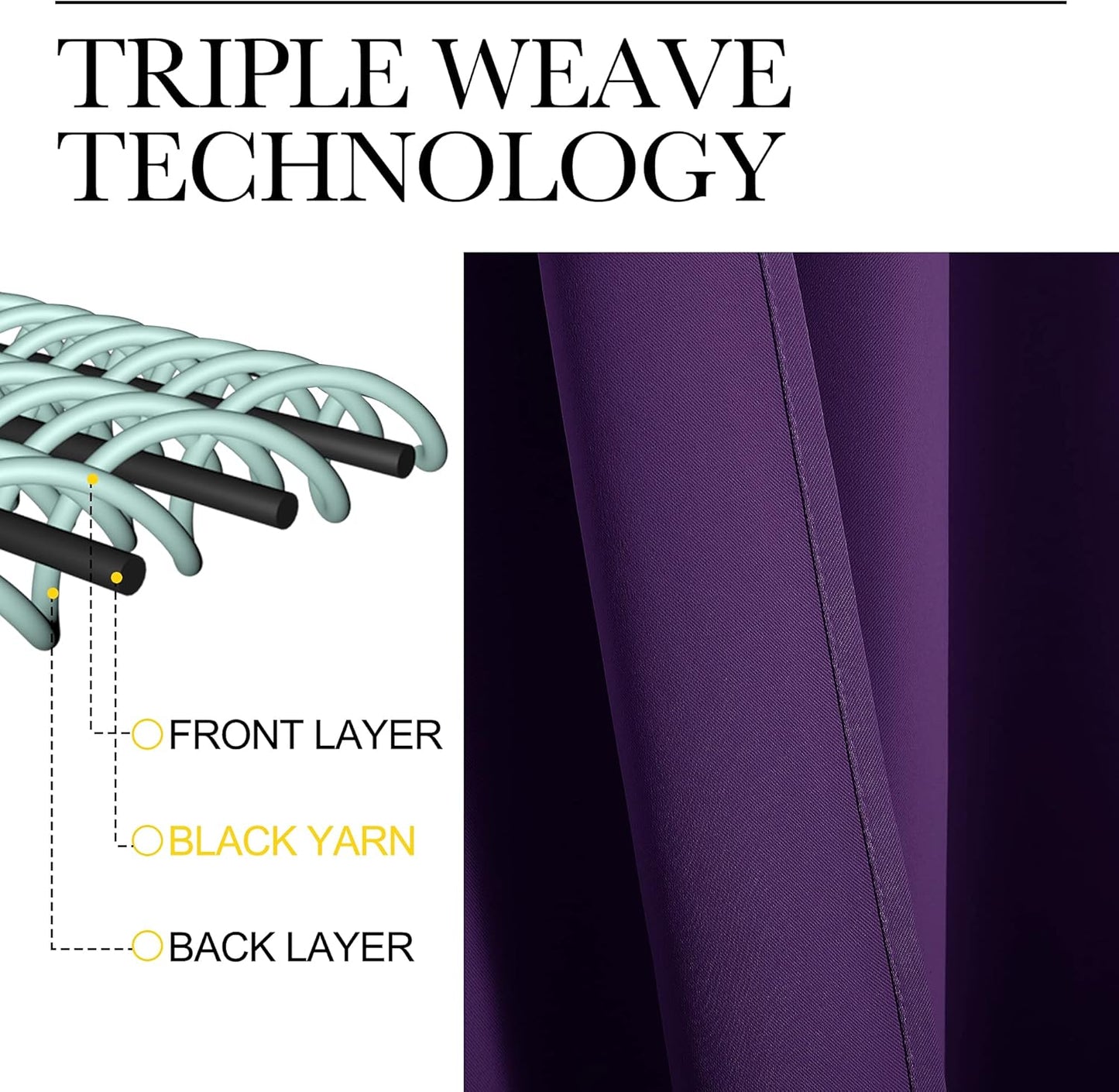NICETOWN Thermal Insulated Blackout Curtains - Triple Weave Solid Ring Top Drapes for Bedroom | Set of 2, 55 x 68 inches, Royal Purple