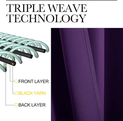 NICETOWN Thermal Insulated Blackout Curtains - Triple Weave Solid Ring Top Drapes for Bedroom | Set of 2, 55 x 68 inches, Royal Purple