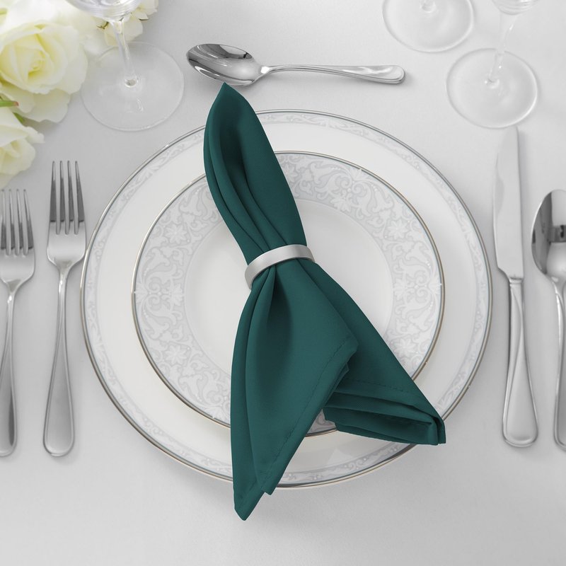 Lann's Linens Set of 12 Cloth Dinner Napkins, 20-inch Polyester Napkins, Washable and Reusable Fabric for Wedding, Hotel, Restaurant - Hunter Green