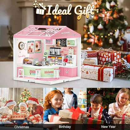 LED Building Blocks for Adults 1:24 DIY Miniature Dollhouse Kits with Roof &amp Dustproof Cover Tiny House Toy Building Sets for Kids Ages 8-12-15 Birthday Hobbies Gift for Men Women Boy Girl