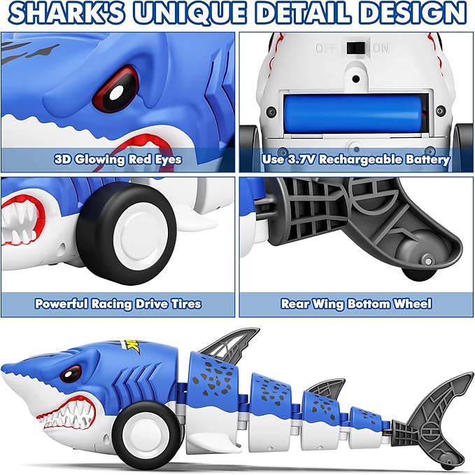 Remote Control Shark Car Toys for Kids2.4GHz RC Cars Simulation Shark with Cool Light 360° Stunt Drift &amp Most TerrainsOutdoor Toys for Birthday for 678910-12 Boys Girls