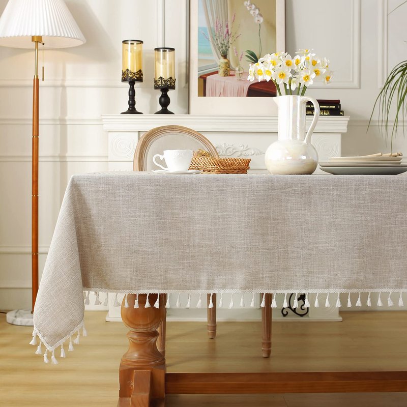Laolitou Rustic Tablecloth Cotton Linen Waterproof Farmhouse Tablecloth Burlap Table Cloths for Kitchen Dining Cloth Table Cloth for Rectangle Tables Coffee Lines Rectangle,55''x70'',4-6 Seats