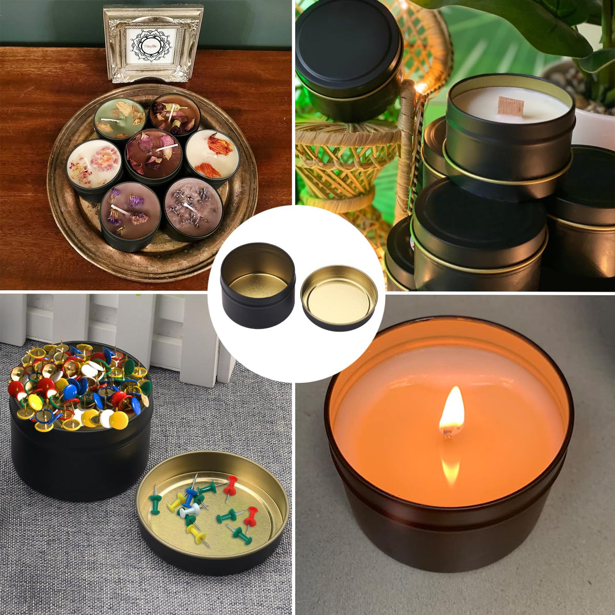 GENHAKON 60 Pack 4 oz Black Candle Tins - Bulk Candle Making Tins, Jars and Containers