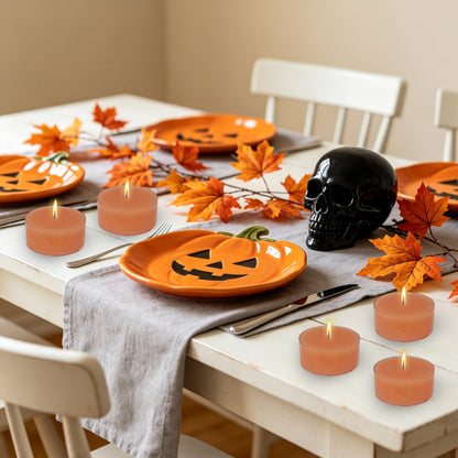 Terracotta Tea Candles Tea Lights Smokeless Pumpkin Scent Tealight Candles Handmade Tealights Set of 24 Long Burning for Wedding Meditation Dinner Home Decor