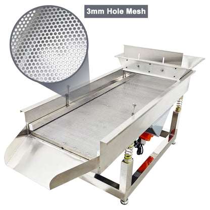 TECHTONGDA Straight Vibrating Sieve Screen Shaker Electric Linear Sifter Machine Stainless Steel One Layer Two Motor 3mm Round Hole Screen Size 40 * 13.8inch