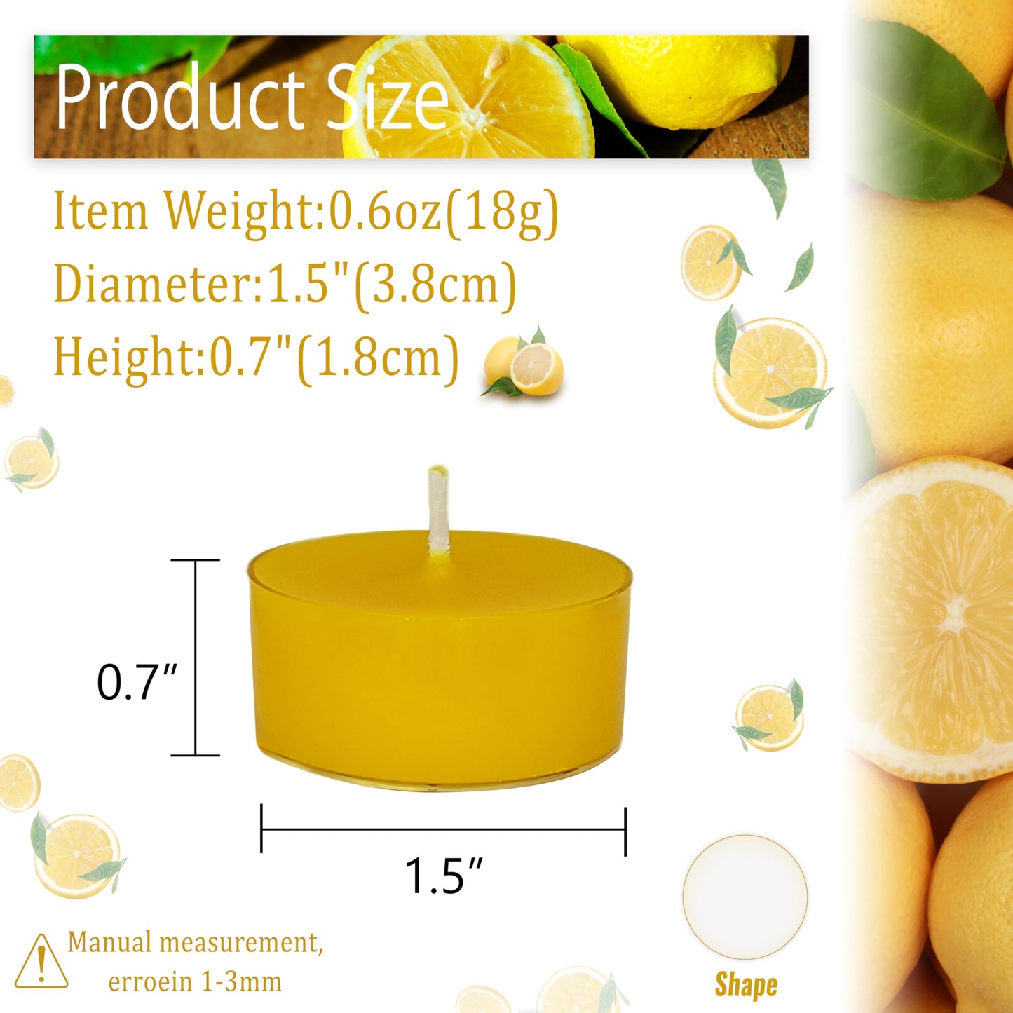Yellow Candles Tea Lights Smokeless Lemon Scent Tealight Candles Handmade Tealights Set of 24 Long Burning for Wedding Meditation Dinner Home Decor