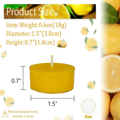 Yellow Candles Tea Lights Smokeless Lemon Scent Tealight Candles Handmade Tealights Set of 24 Long Burning for Wedding Meditation Dinner Home Decor