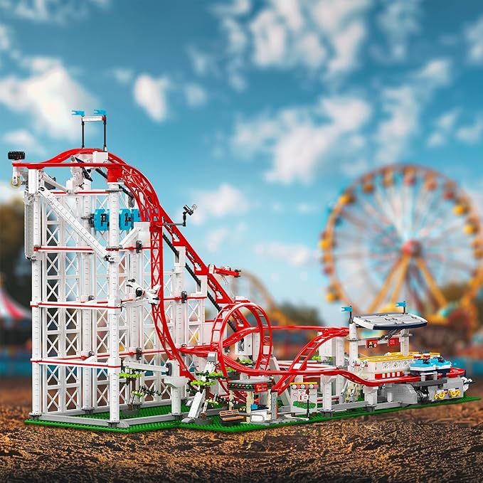 Roller-Coaster Building Set Motorized Electric Train Track City Amusement Park Model Toy for Boy Girl Ages 6 7 8 9+ Birthday Gifts for Adult Kid Teen Theme Construction Collection 3646pcs