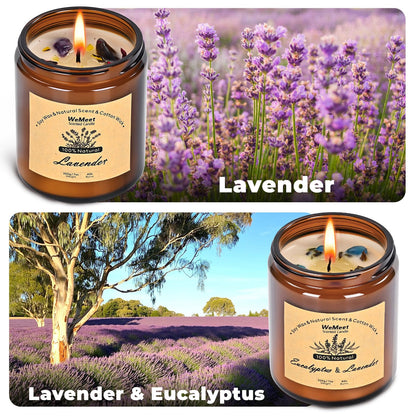 WEMEET 2 Pack Scented Candles Gift Set, Lavender Candles for Home Scented with Crystals 7oz, Eucalyptus Lavenderjar Candle with Dried Flowers, Aromatherapy Candle for Birthday, Mother'S Day, Christmas