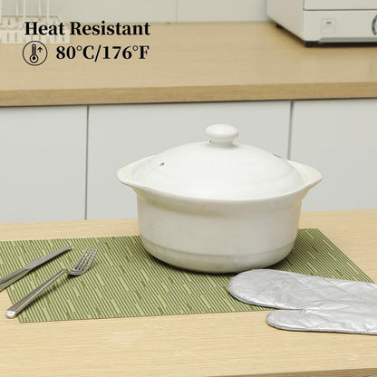 Leetaltree Pea Green Placemats Set of 4 - Heat Resistant Non-Slip Place mats for Dining Table, Washable Durable PVC Vinyl Woven Table Mats（Pea Green, 4）