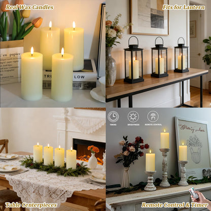 MUMCHASI 4 Packs Flameless Candles, Battery Operated with Remote, Real Wax Flickering LED Candles for Home Fall Halloween Christmas Party Candelabra D3 xH6 (Ivory)