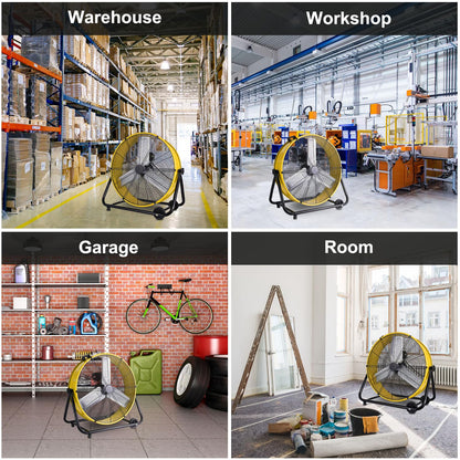WARMLREC 24" Industrial Floor Fan, 8900 CFM High Velocity Drum Fan with 3 Speeds, Portable Heavy Duty Industrial Fan for Warehouse, Workshop, Factory, Commercial, Residential and Greenhouse Yellow