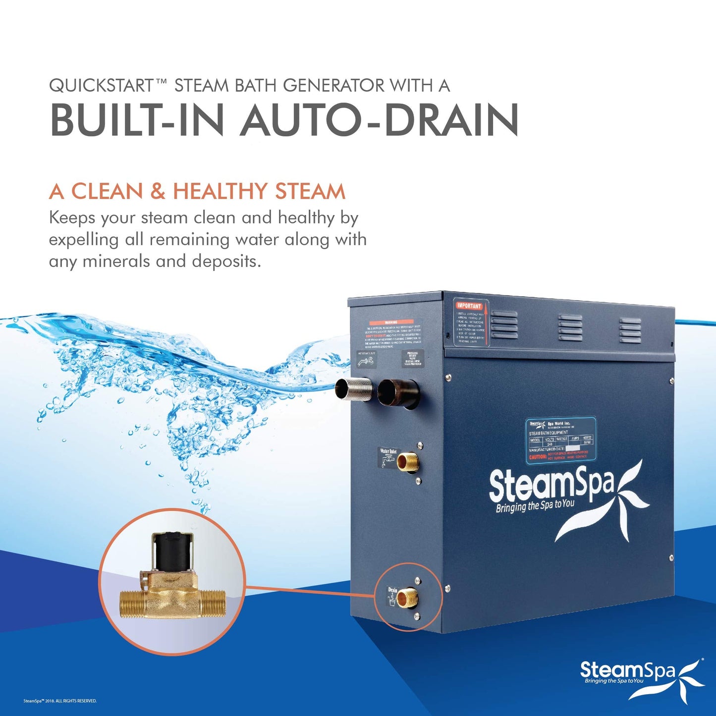 STEAMSPA 7.5kW Steam Sauna Generator Sentry Series 240V Steam Generator with Touch Screen, Steamhead, Built-in Steam Shower Auto Drain, ACU Quickstart Steam Bath Generator (Brushed Nickel)