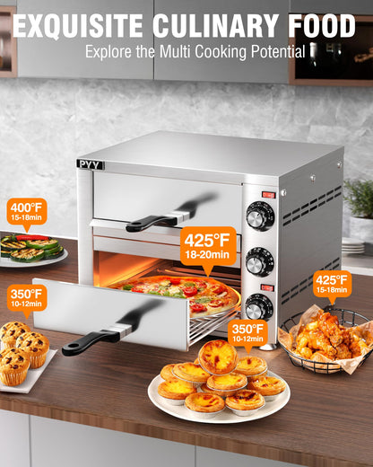 PYY Commercial Pizza Oven -12 Inch Double Decker Pizza Ovens 2-Layers Countertop Pizza Cooker Electric Indoor with Timer Stainless Steel Pizza Maker for Party Restaurant Home, Silver