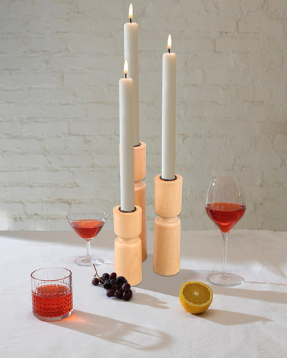 MILIVIXAY Decorative Wood Candle Holder Set of 3-Home Decor Taper Candle Stand,Natural Beech Wood Candlestick Holders Coffee Table Mantle Decor Centerpieces for Fireplace,Living or Dining Room Table.