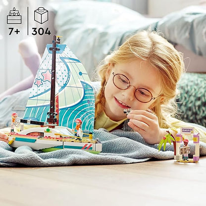 LEGO Friends Stephanie's Sailing Adventure Toy Boat Set 41716 Sailboat Building Toy with Island Drone and 3 Mini Figures Creative Sailing Gift for Kids Girls Boys Age 7+ Years Old