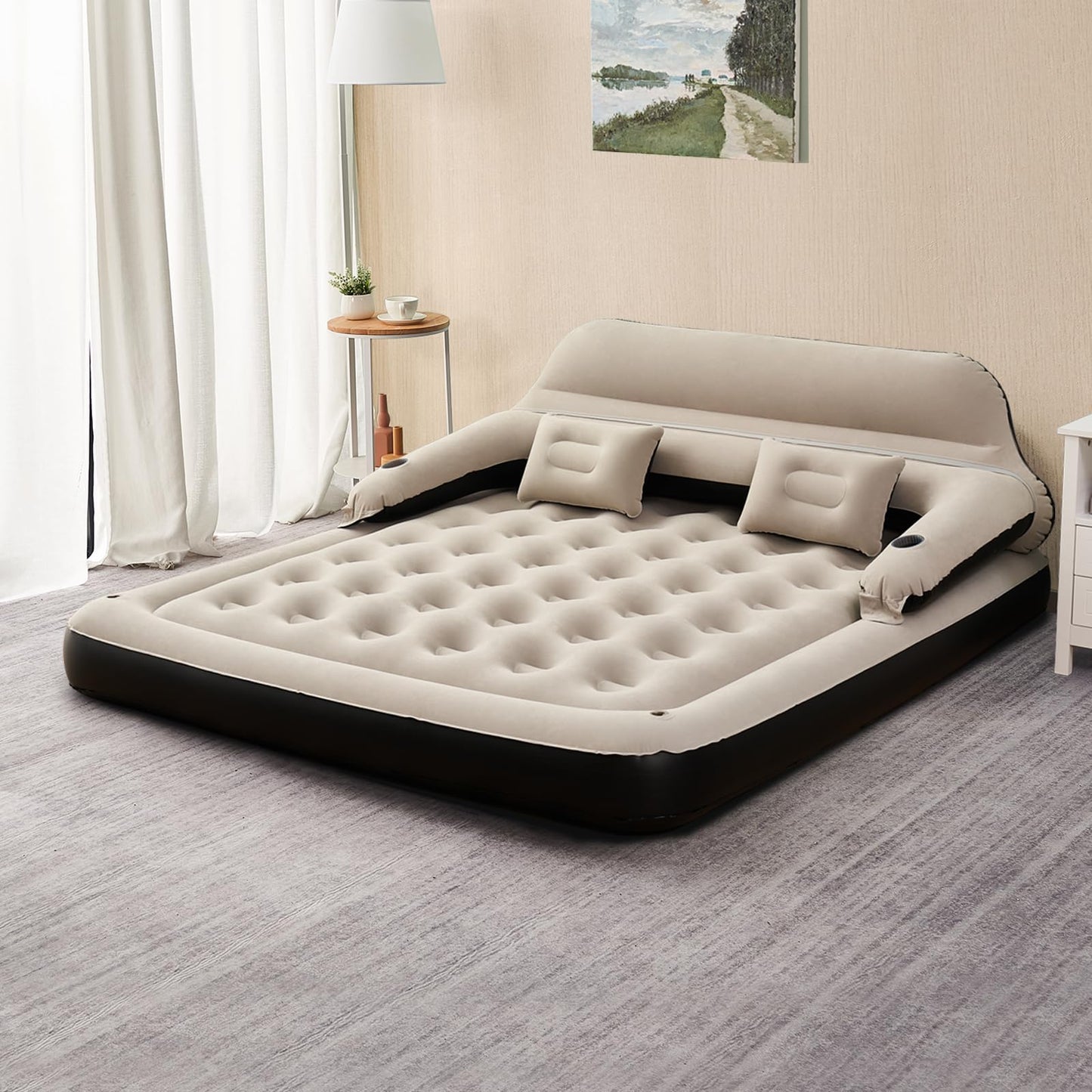DIMAR GARDEN King Size Air Mattress with Headboard and Pillows, Inflatable Bed Blow Up Bed