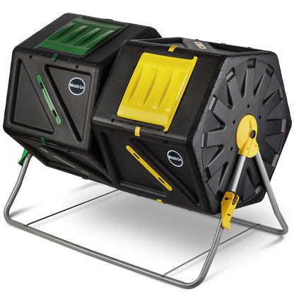 Miracle-Gro Large Dual Chamber Compost Tumbler, 55.4 Gallons – Easy-Turn, Fast-Working System – All-Season, Heavy-Duty, High Volume Composter with 2 Sliding Doors (2 x 27.7 gallons)
