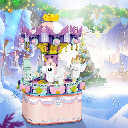 Music Box Building Toys Rotating Carousel DIY Building Block for Girls and Boys 6-12 Years Old 874 pcs STEM Construction Toy Valentine for Adults and Aged 8 9 10 11 12 Kids