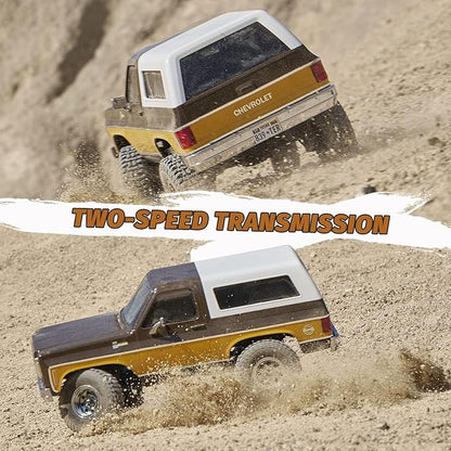 FCX24 FMS 1/24 K5 Chevy Blazer RC Crawler Officially Licensed Mini RC Car Pick Up Truck &amp SUV 2 in 1 4WD 8km/h 2 Speeds Switch Off-Road RC Model with LED Lights for Adults (Brown)
