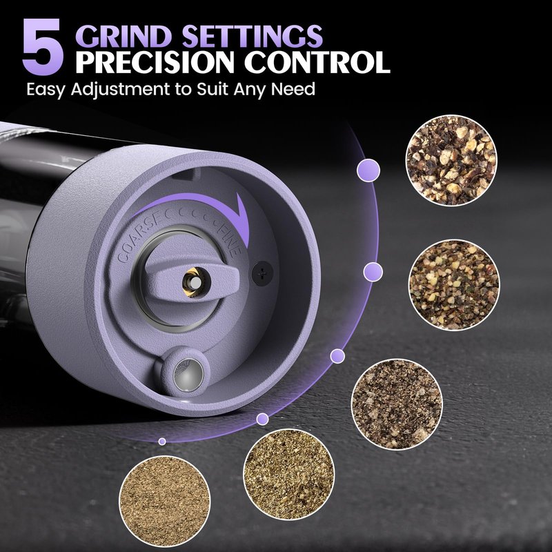 1 Pack Salt and Pepper Grinder- Gifts for Women Automatic Battery Purple Pepper Mill Shakers Kitchen Accessories Cooking for Mom, Adjustable Coarseness Salt Pepper Shakers