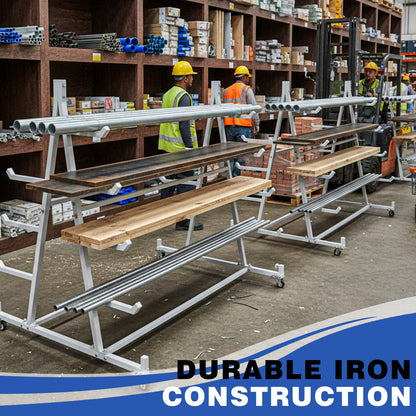 Zonon 56" D x 52" H x 44" W Pipe Rack Cart 5 Tier Horizontal Lumber Storage Rack Heavy Duty 1800lbs Iron Lumber Cantilever Mobile Material Handling Conduit Racking for Garage Workshop Shed Basement