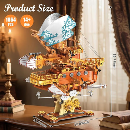 Pirate Ship Building Blocks Set for Adults (1864Piece) Fantasy Steampunk Spaceship Model for Home Office Collection Birthday Gifts for Building Blocks Lover