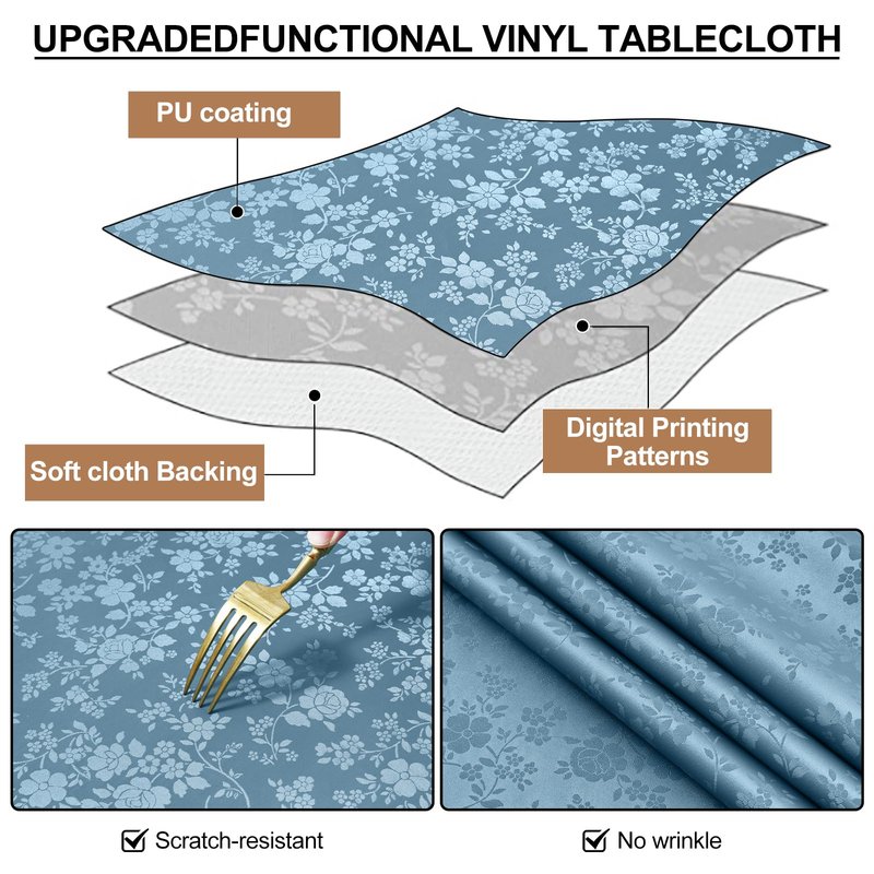 Smiry Rectangle Table Cloth, Waterproof Heavy Duty Vinyl Tablecloths, Wipeable Washable Table Cover for Kitchen and Dining Room (Stone Blue, 60" X 102")
