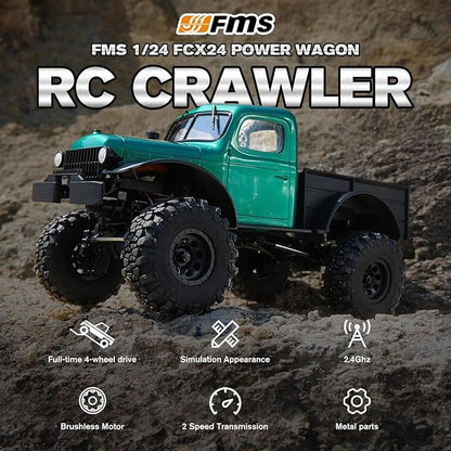 EAZYRC FMS FCX24 Power Wagon 1/24 RC Crawler Brushless 4x4 RTR Rock Crawler with Metal Suspension 2-Speed Transmission PC Hard Body – RC Car for Adults and Gift