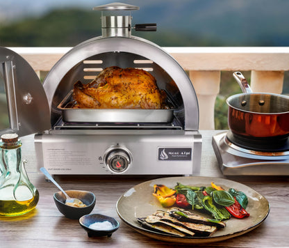 Mont Alpi 17"W x 18"D x 19"H Stainless Steel Premium Outdoor Kitchen Countertop Table Top Portable Propane Gas Pizza Oven with Grease Tray + 12" Pizza Stone - Great for Camping Backyard and Tailgating