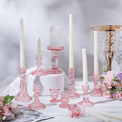 Mumufy 20 Pcs Glass Crystal Taper Candle Holders Clear Glass Candlestick Holder Fit 0.8 Inch Candles Crystal Decorative Candle Stand Centerpiece Table Wedding Dining Party(Pink)