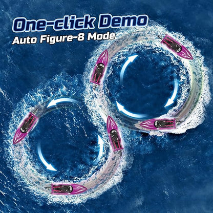 Remote Control Boat for Adults 25+ KMH Fast RC Speed Boat with LED Light for Kids Self-righting Demo WF17 Ideal Pools and Lakes Toys 2 Rechargeable Batteries for 30-40 Mins Purple