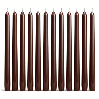 Everymoment Mocha Brown Taper Candles - 12 Pack 10 Inch Unscented Dripless & Smokeless Candlesticks - 8 Hours Tall Candle Sticks - Perfect for Wedding Romantic Dinner Holiday Party Home Decor