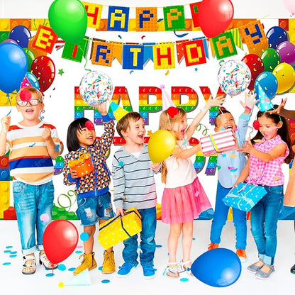 Building Blocks Birthday Party Supplies 10 Guests Building Blocks Tableware Set Building Blocks Party Plates Napkins Backdrop Balloons etc Building Block Party Decorations