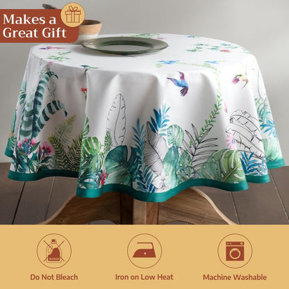 Maison d' Hermine Table Cloth Round Table 100% Cotton 63 Round Inches Tablecloth Reusable Decorative for Dining Kitchen Room Farmhouse Home Gifts for Mothers Day Spring Summer - Tropiques
