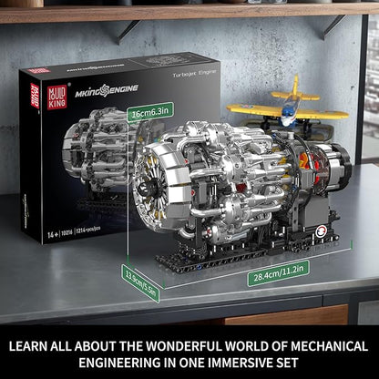 Mould King City Aircraft Engine Building Kit Turbojet Engine Model That Runs with Motor Mechanical Science Education STEM Toy for Adults (1214 PCS)