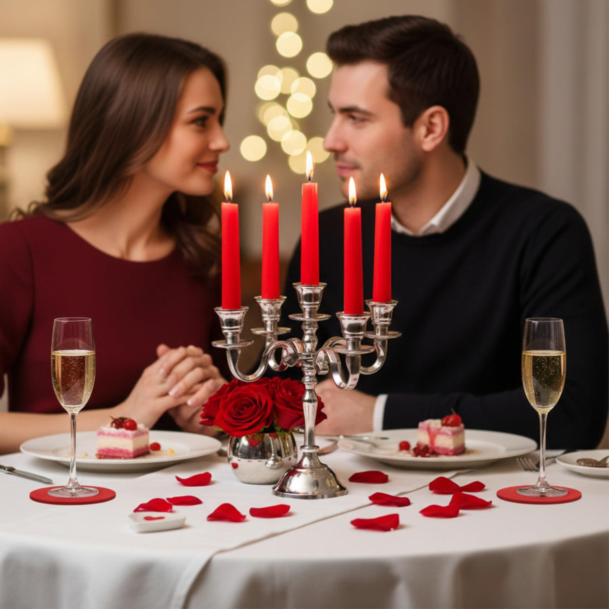 Rely+ 5 Arm Baby Candelabra Silver Glossy 8 Inch Taper Candle Holders Gothic Decorations Candlesticks Holder Home Decor Wedding Parties Centerpiece for Dining Table