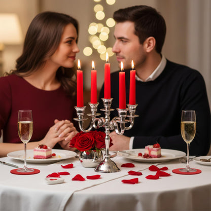 Rely+ 5 Arm Baby Candelabra Silver Glossy 8 Inch Taper Candle Holders Gothic Decorations Candlesticks Holder Home Decor Wedding Parties Centerpiece for Dining Table