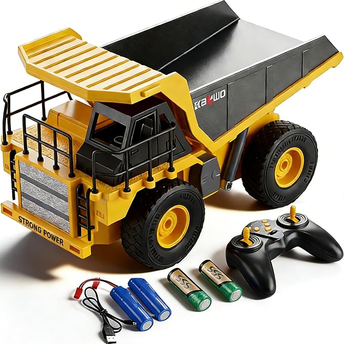 Remote Control Dump Truck for Boys Adults Metal Rc Dump Truck with 1*Rechargeable Battery and 2*AA Battery 9-Channel Construction Vehicle STEM Gift for Kids Birthday or Christmas
