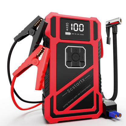 Scstartx 3000A Peak Car Jump Starter with 150PSI Air Compressor – Smart Jump Cable, LED Flashlight & USB Charger, 12V Emergency Starter for Vehicles up to 10L Gas & 8L Diesel