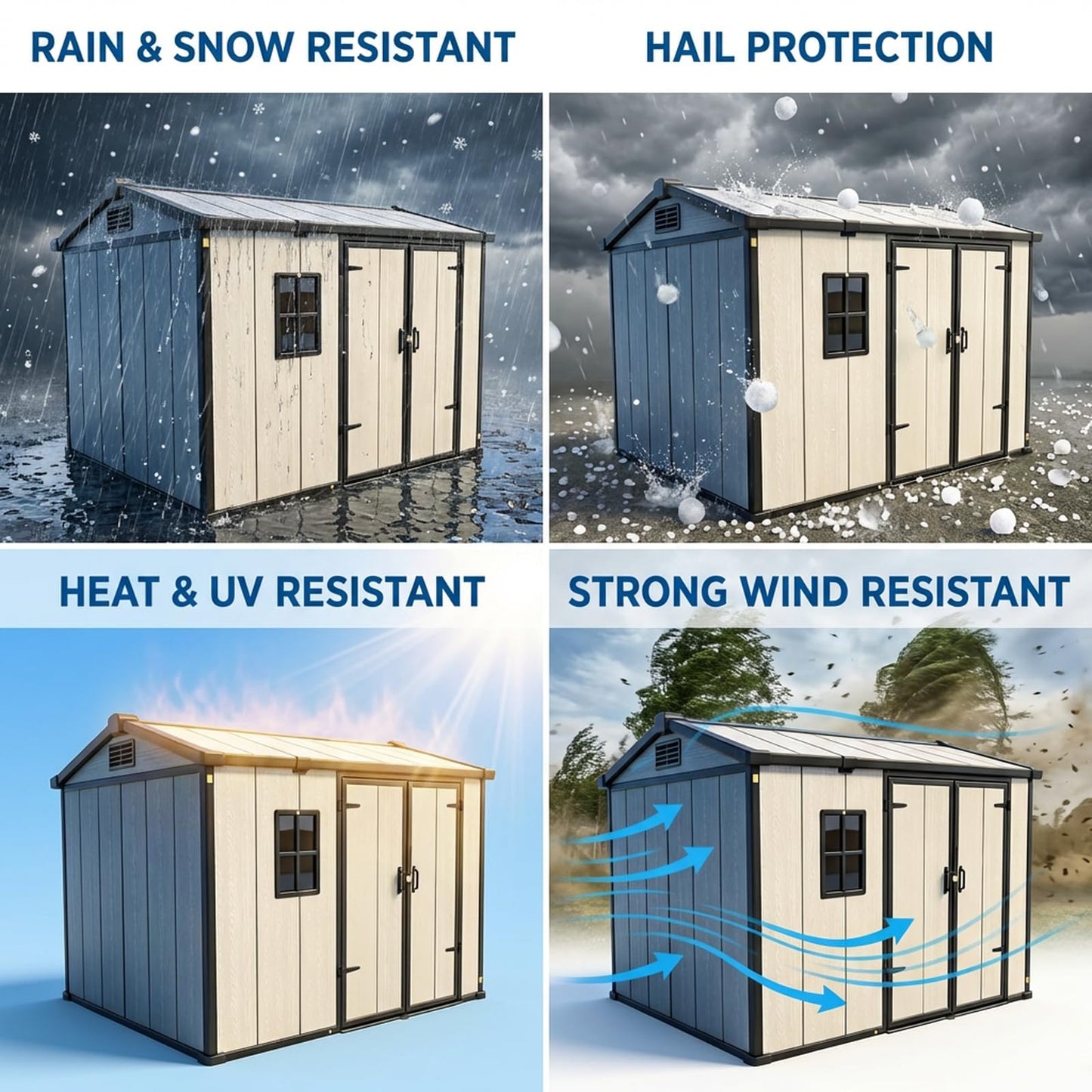 Outdoor Storage Shed, 6x8 FT, Tool Storage Shed with Floor for Patio, Backyard, Garden Tools and Bike, Light Gray