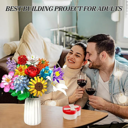 Flowers Bouquet Building Set - 12 Kinds of Flowers Botanical Collection and Decorative Home for Mother's Day Birthdays Gifts Ideal for 6+ Women Girls Adults No Vase