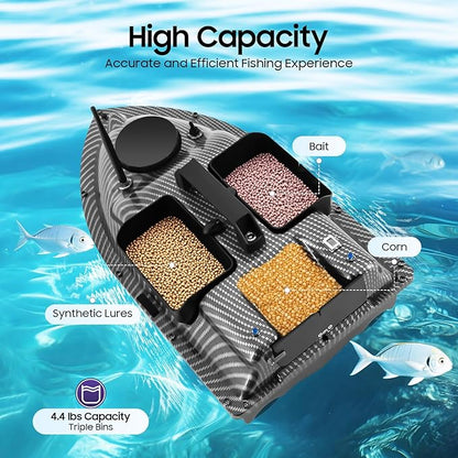 Bait Boat RC Fishing Bait Boat with GPS Positioning Auto-Return System with 16 Positioning Points 600M Range 4.4LBS Loading Capacity Dual 5200mAh Batteries and Carrying Bag for Fishing