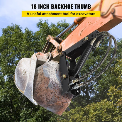 Vevor 18" Hydraulic Backhoe Thumb, 1/2" Thickness Heavy Duty Excavator Thumb, Black Steel Weld On Thumb Attachments with Hydraulic Cylinder, Mechanical Hydraulic Thumb for Backhoe/Excavator